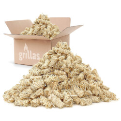 grillas Bio Grillanzünder Holzwolle, in Wachs getränkt<br><br> Produktbild grillas Bio-Kaminanzünder und Grillanzünder 10 kg aus Holzwolle, in Wachs getränkt. Kohleanzünder, Wachsanzünder, Anzündwolle, Anzündhilfe, ohne Rückstände
