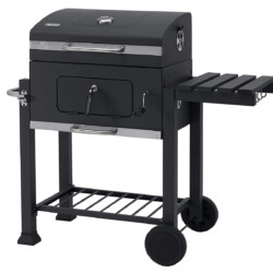 TEPRO Grillwagen Holzkohlegrill, anthrazit/Edelstahl.<br><br> Produktbild Tepro Grillwagen Toronto Holzkohlegrill mit Deckel, emailliertem Grillrost, Warmhalterost & höhenverstellbarer Holzkohlenwanne. Herausnehmbarer Grillrosteinsatz und Seitenablage.